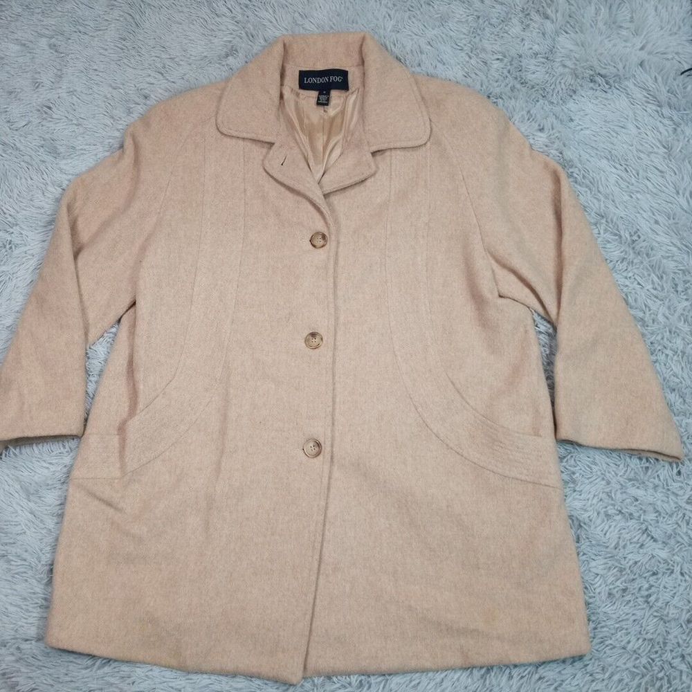 Vintage London Fog Womens Jacket Biege 18 Wool Blend Lined Career Luxury Pockets